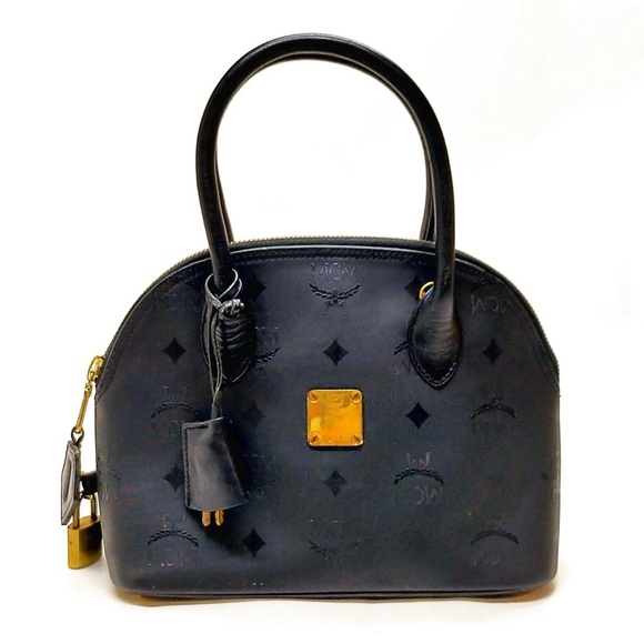 MCM Black Satchel with Gold Accents lock and key included authentic - Picture 1 of 10